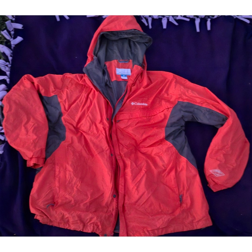 Columbia Omni-Tech Hooded Rain Jacket Mens‎ Red Charcoal Grey